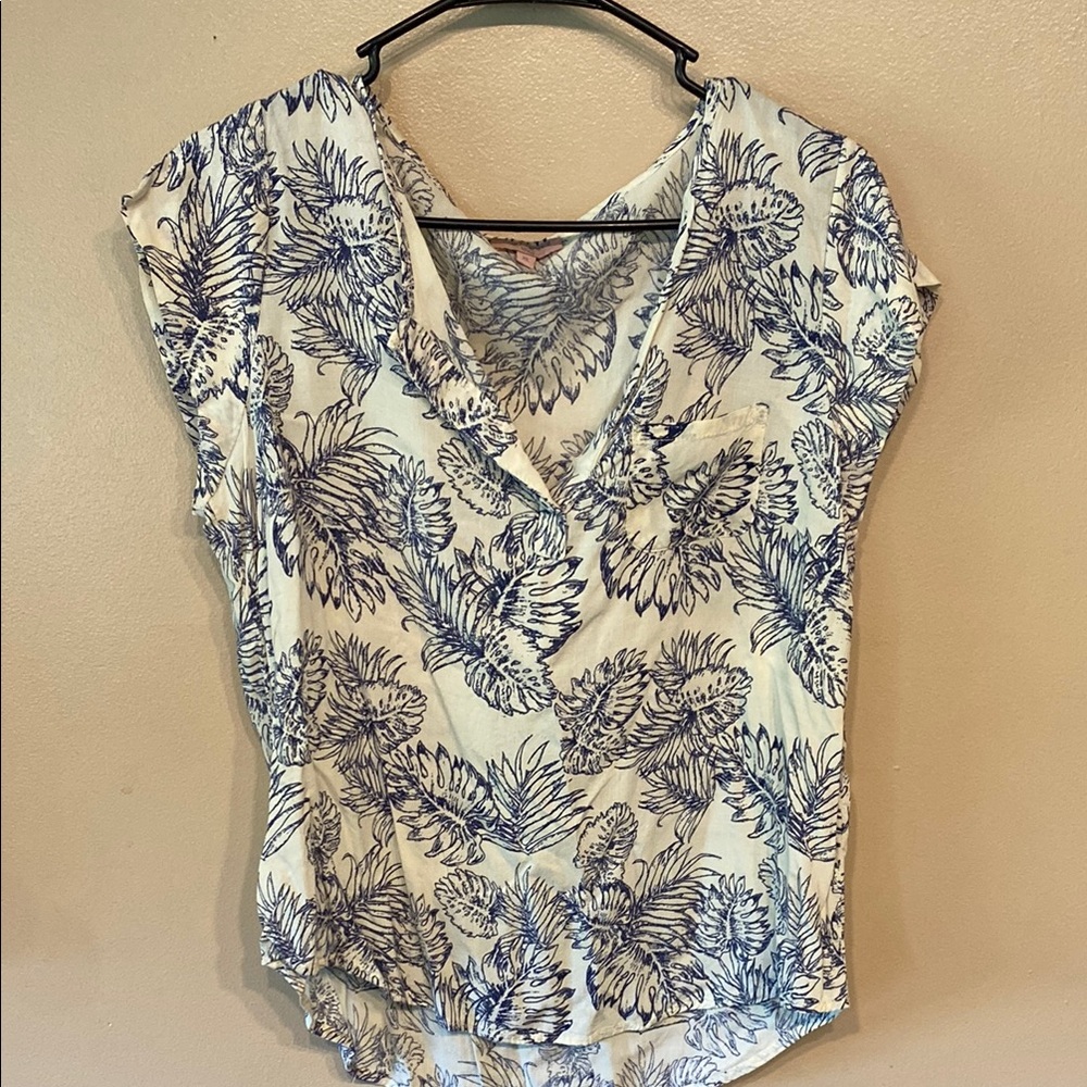 Saint Tropez West Blue and White Fitted Ruffled Blouse